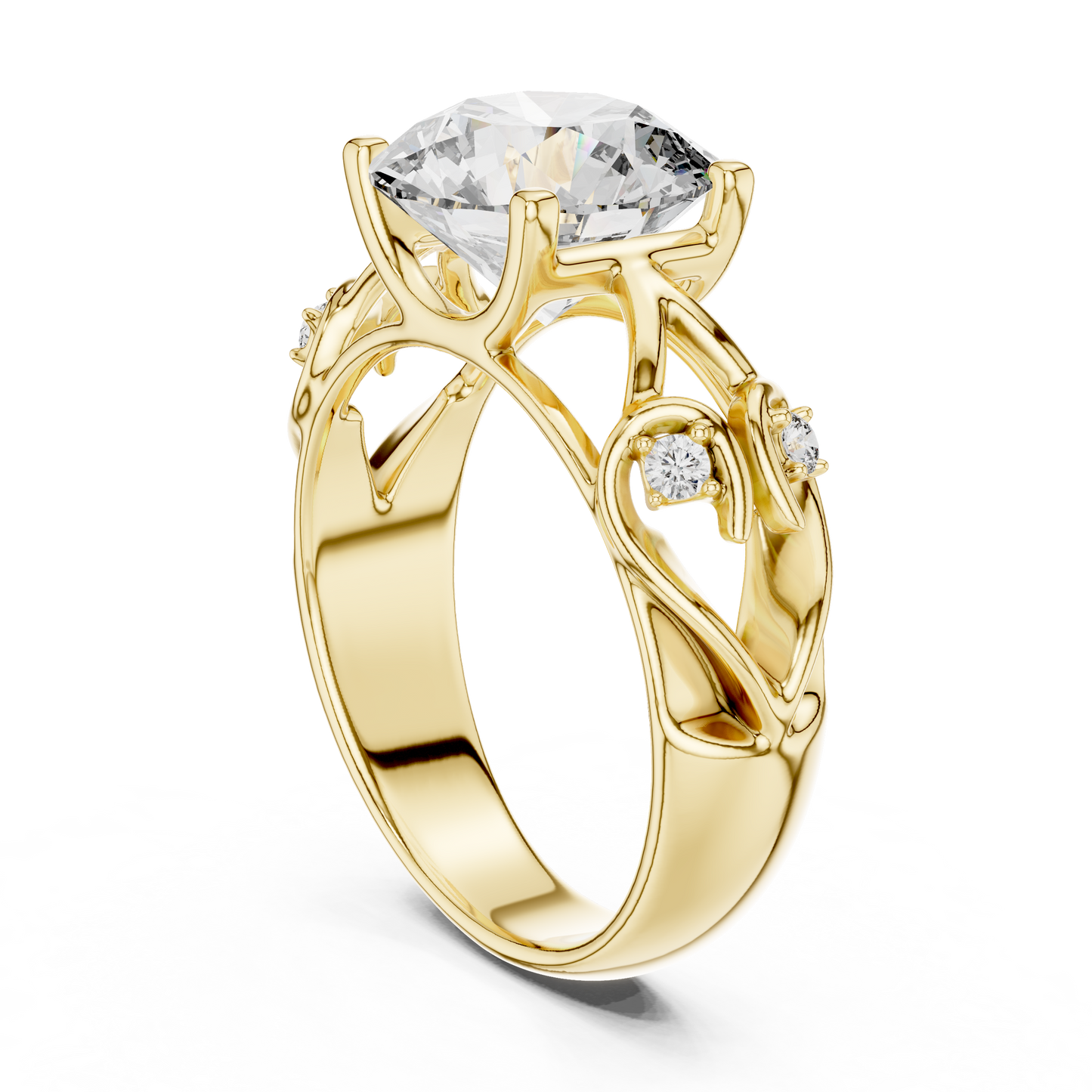 Nature-Inspired Round Cut Diamond Engagement Ring with Vine Leaf Rose Gold Band