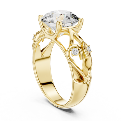 Nature-Inspired Round Cut Diamond Engagement Ring with Vine Leaf Rose Gold Band
