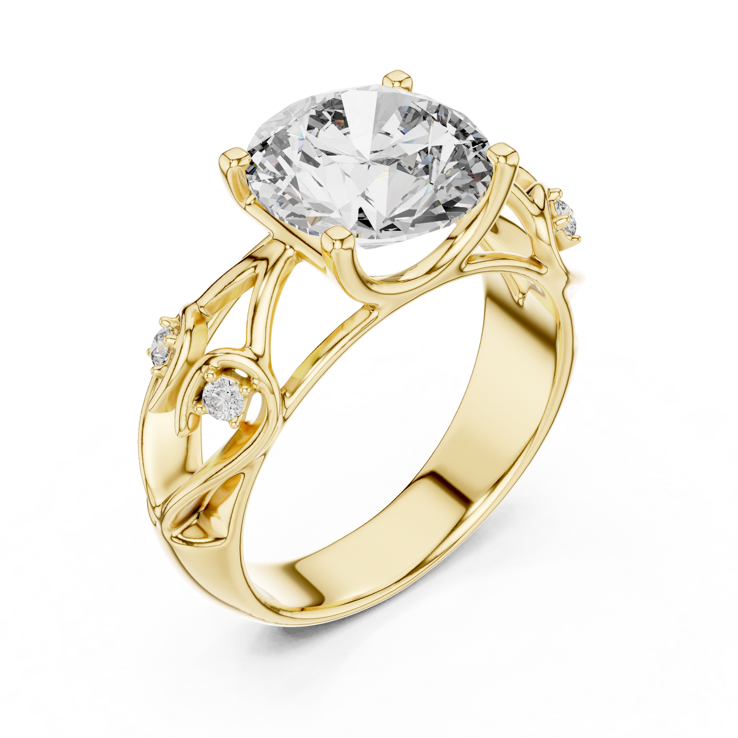 Nature-Inspired Round Cut Diamond Engagement Ring with Vine Leaf Rose Gold Band