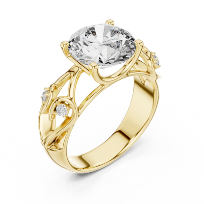 Nature-Inspired Round Cut Diamond Engagement Ring with Vine Leaf Rose Gold Band