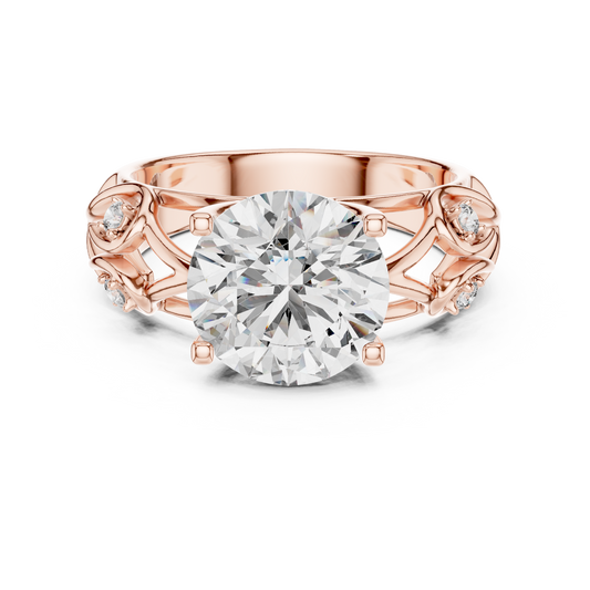 Nature-Inspired Round Cut Diamond Engagement Ring with Vine Leaf Rose Gold Band