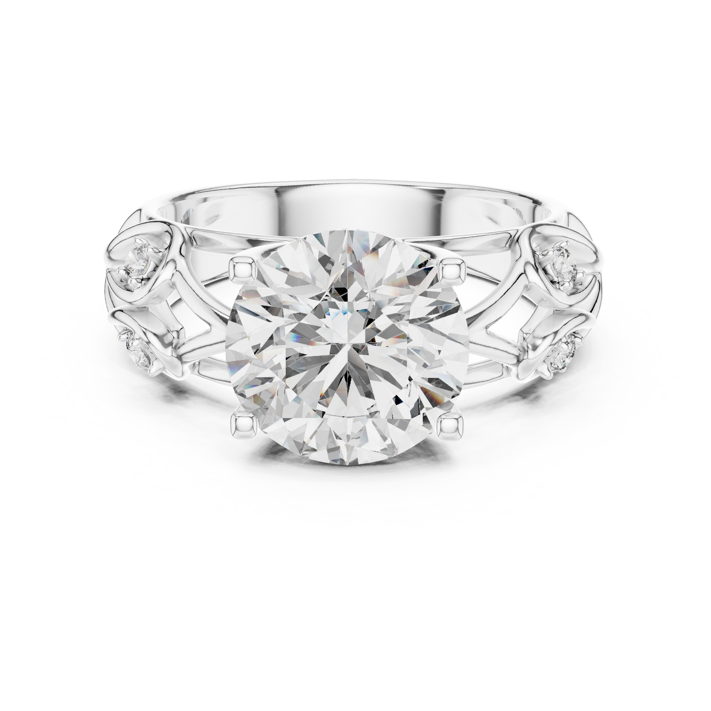 Nature-Inspired Round Cut Diamond Engagement Ring with Vine Leaf Rose Gold Band