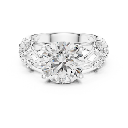 Nature-Inspired Round Cut Diamond Engagement Ring with Vine Leaf Rose Gold Band