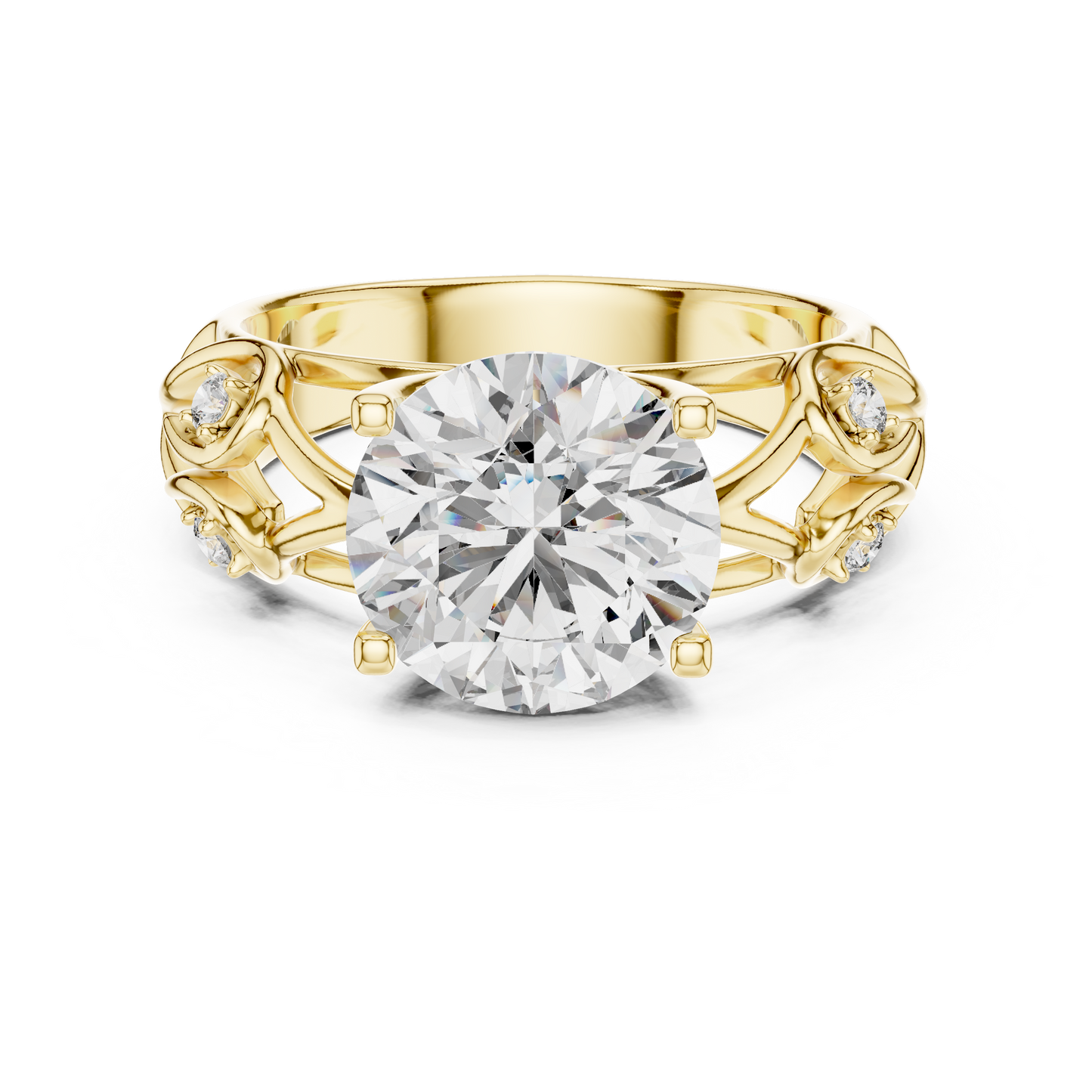 Nature-Inspired Round Cut Diamond Engagement Ring with Vine Leaf Rose Gold Band