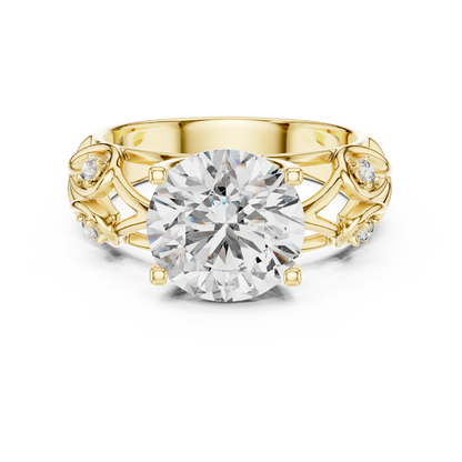 Nature-Inspired Round Cut Diamond Engagement Ring with Vine Leaf Rose Gold Band