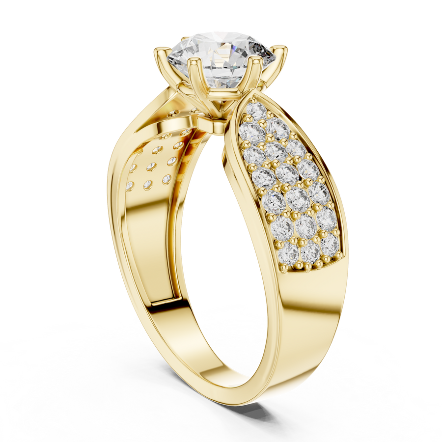 Round Cluster Engagement Ring in 14K Yellow Gold | Diamond Ring