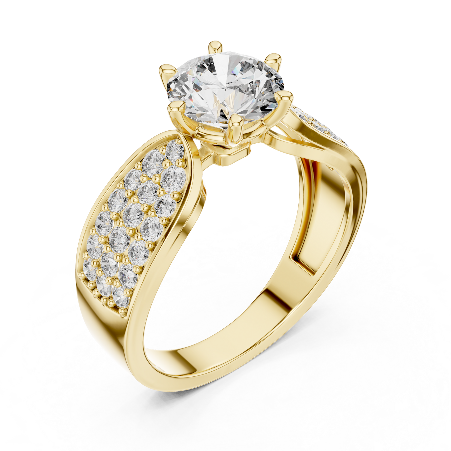 Round Cluster Engagement Ring in 14K Yellow Gold | Diamond Ring