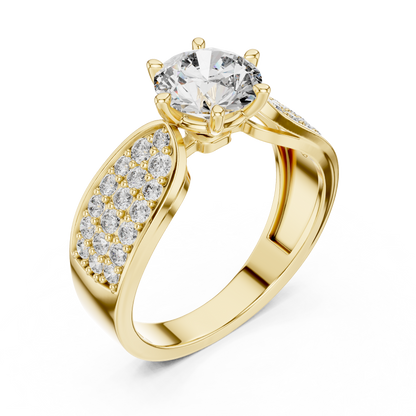 Round Cluster Engagement Ring in 14K Yellow Gold | Diamond Ring