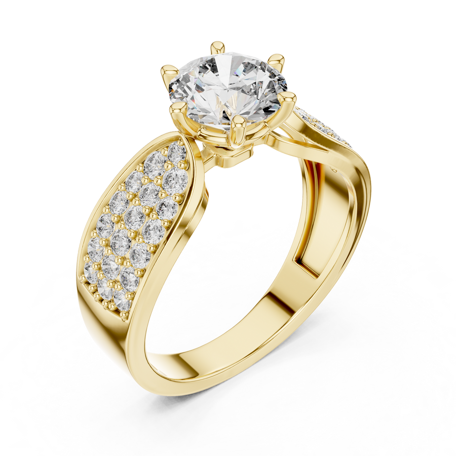 Round Cluster Engagement Ring in 14K Yellow Gold | Diamond Ring