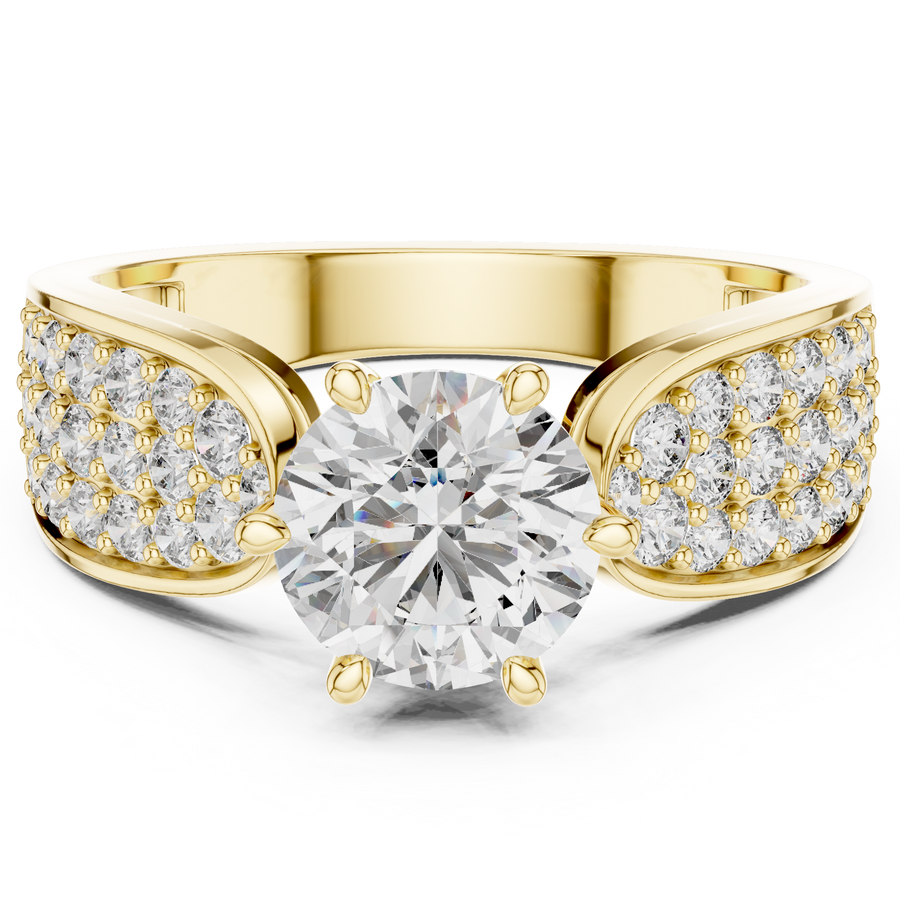 Round Cluster Engagement Ring in 14K Yellow Gold | Diamond Ring