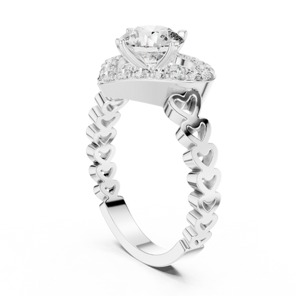 Heart Halo Round Diamond Cluster Engagement Ring with Open Heart Shank