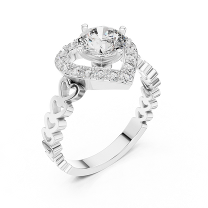 Heart Halo Round Diamond Cluster Engagement Ring with Open Heart Shank