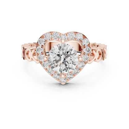 Heart Halo Round Diamond Cluster Engagement Ring with Open Heart Shank
