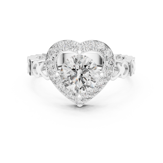 Heart Halo Round Diamond Cluster Engagement Ring with Open Heart Shank