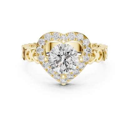 Heart Halo Round Diamond Cluster Engagement Ring with Open Heart Shank