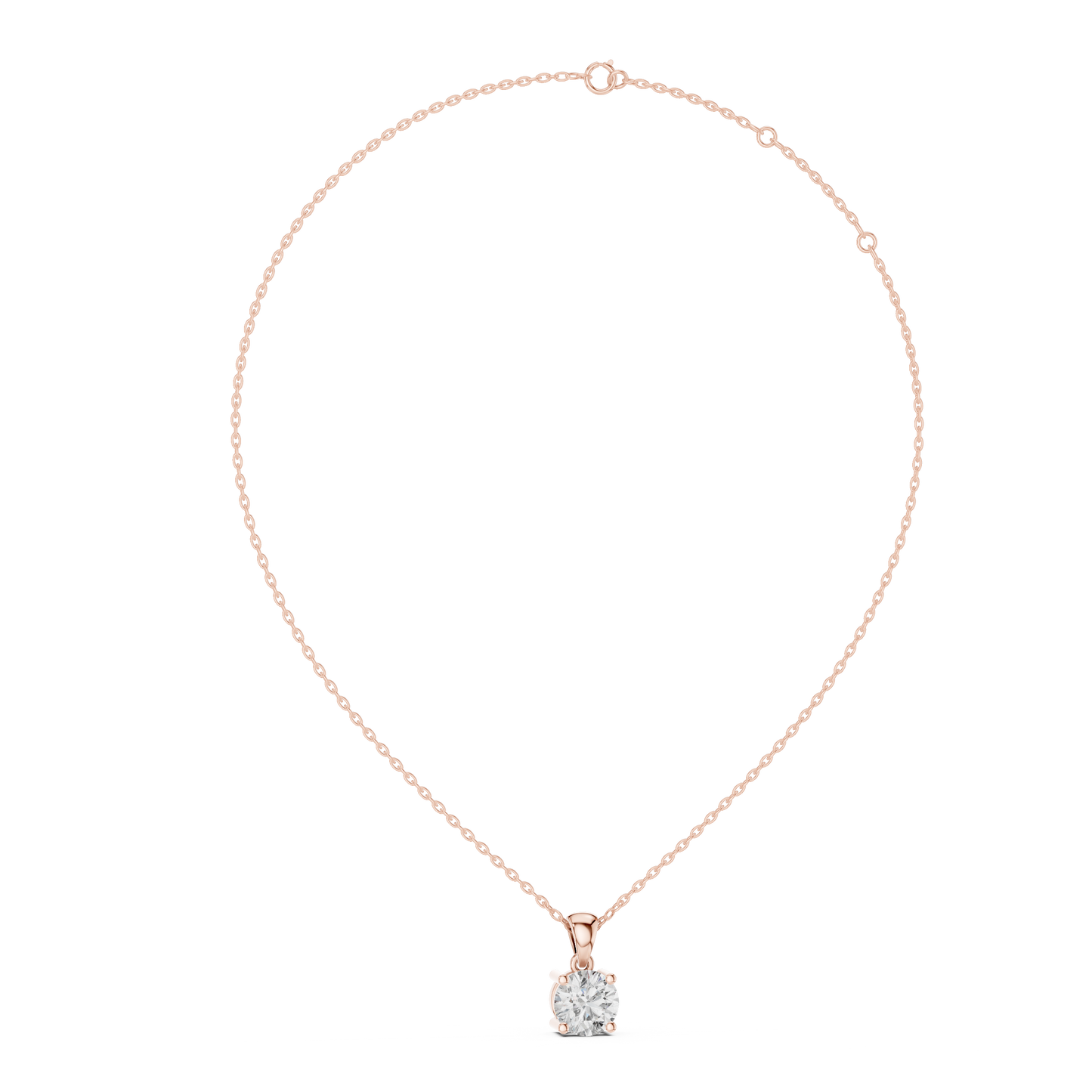 Round Cut Lab-Grown Diamond Solitaire Pendant in 14K Rose Gold