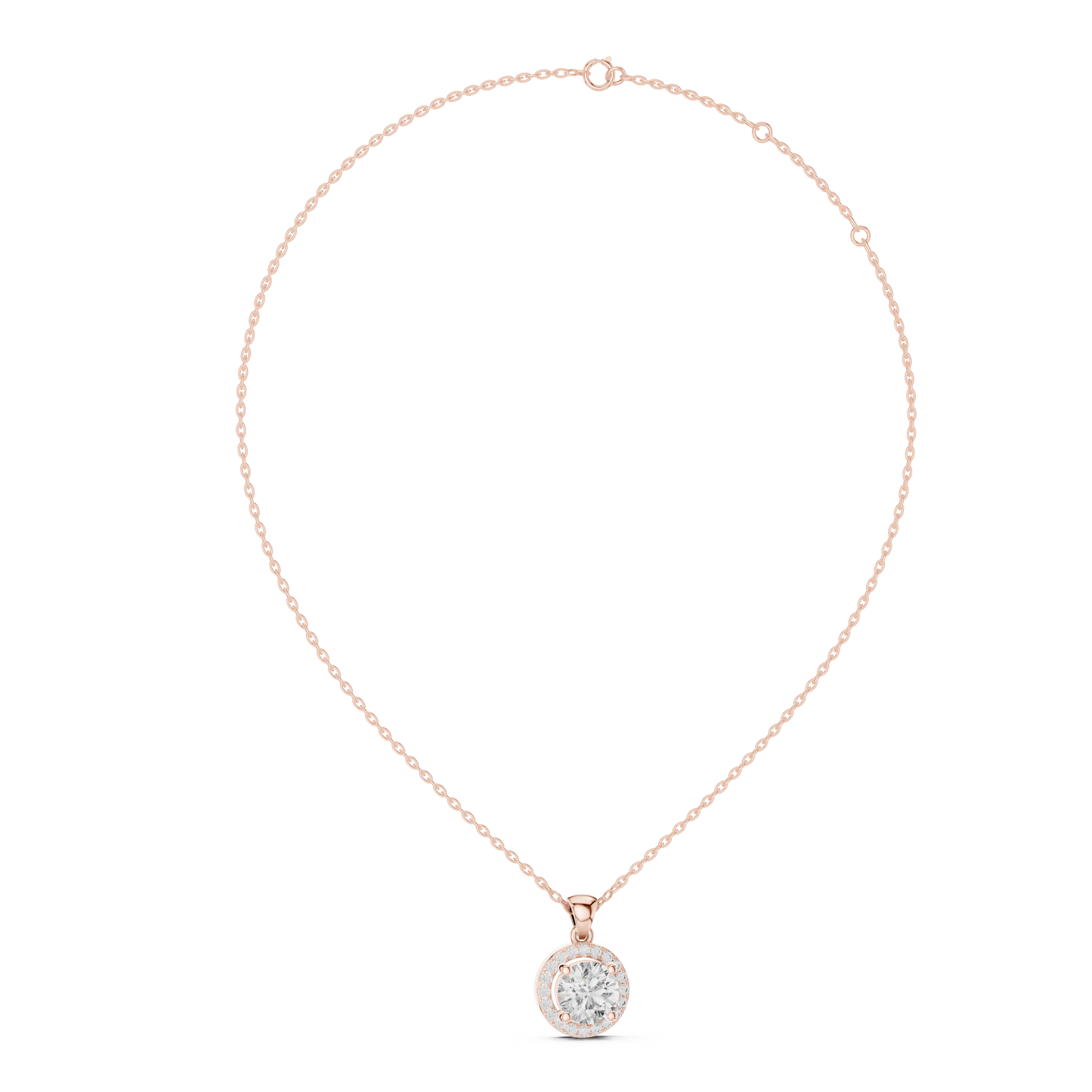 Round Cut Lab-Grown Diamond Halo Pendant in 14K White Gold