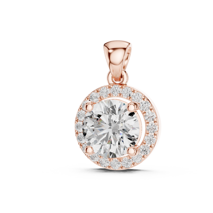 Round Cut Lab-Grown Diamond Halo Pendant in 14K White Gold