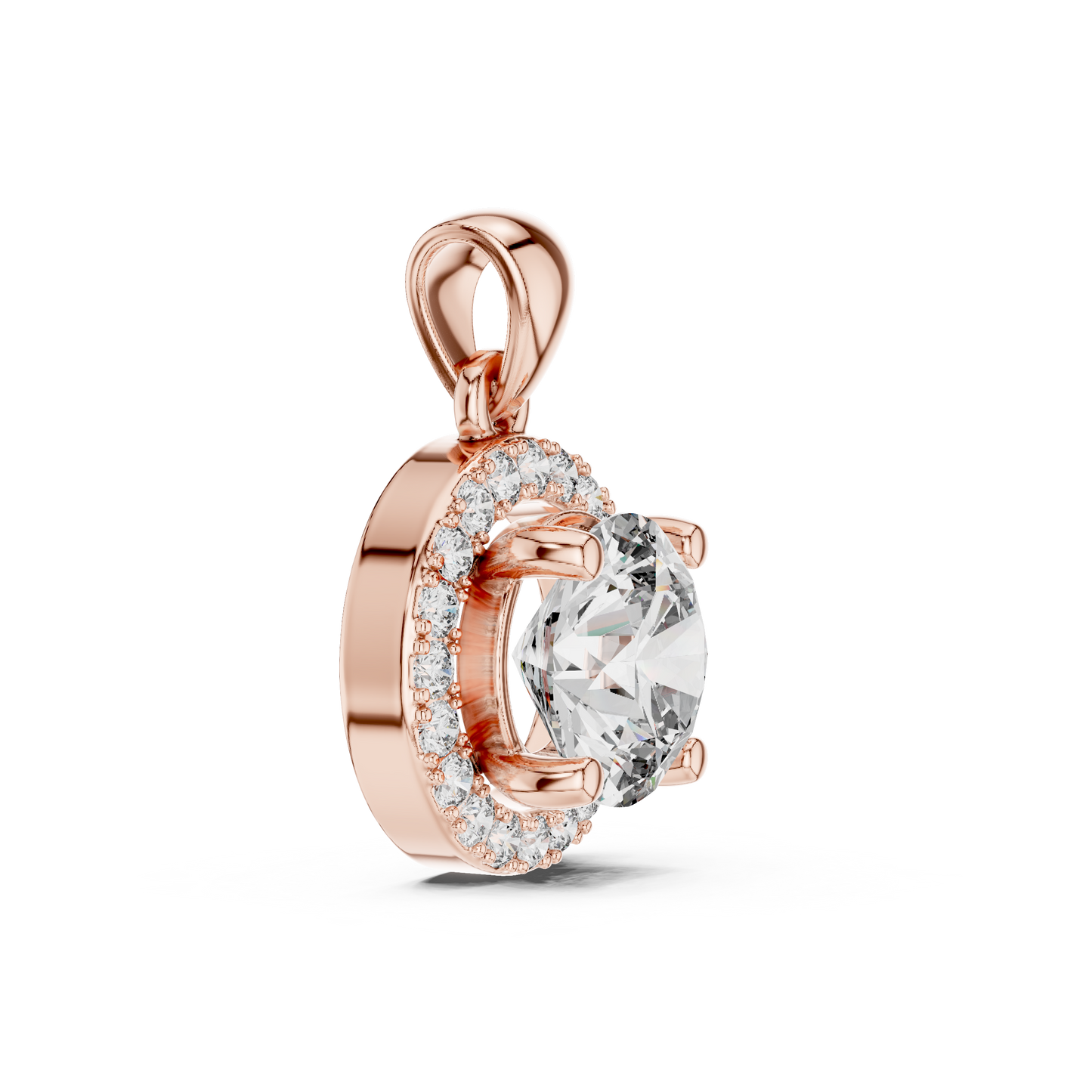 Round Cut Lab-Grown Diamond Halo Pendant in 14K White Gold