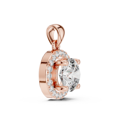 Round Cut Lab-Grown Diamond Halo Pendant in 14K White Gold