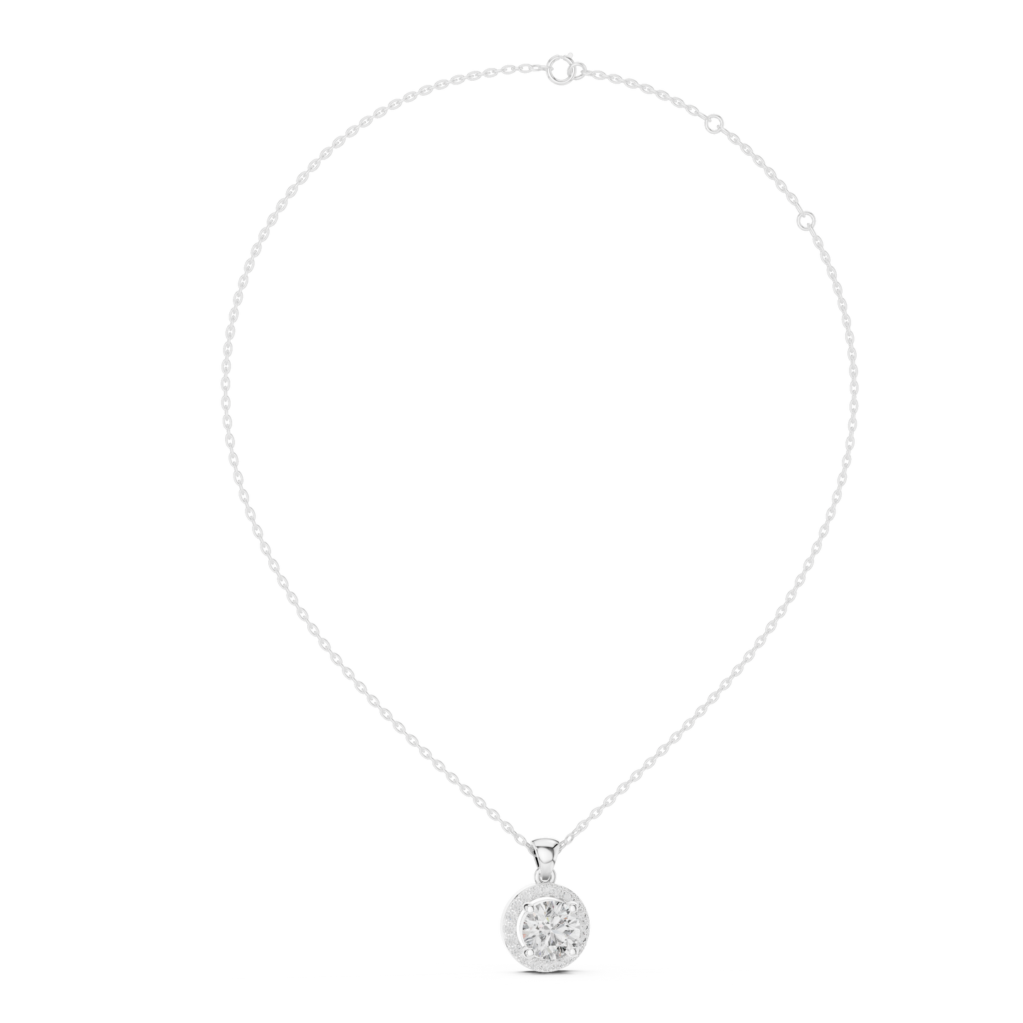 Round Cut Lab-Grown Diamond Halo Pendant in 14K White Gold