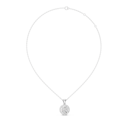Round Cut Lab-Grown Diamond Halo Pendant in 14K White Gold