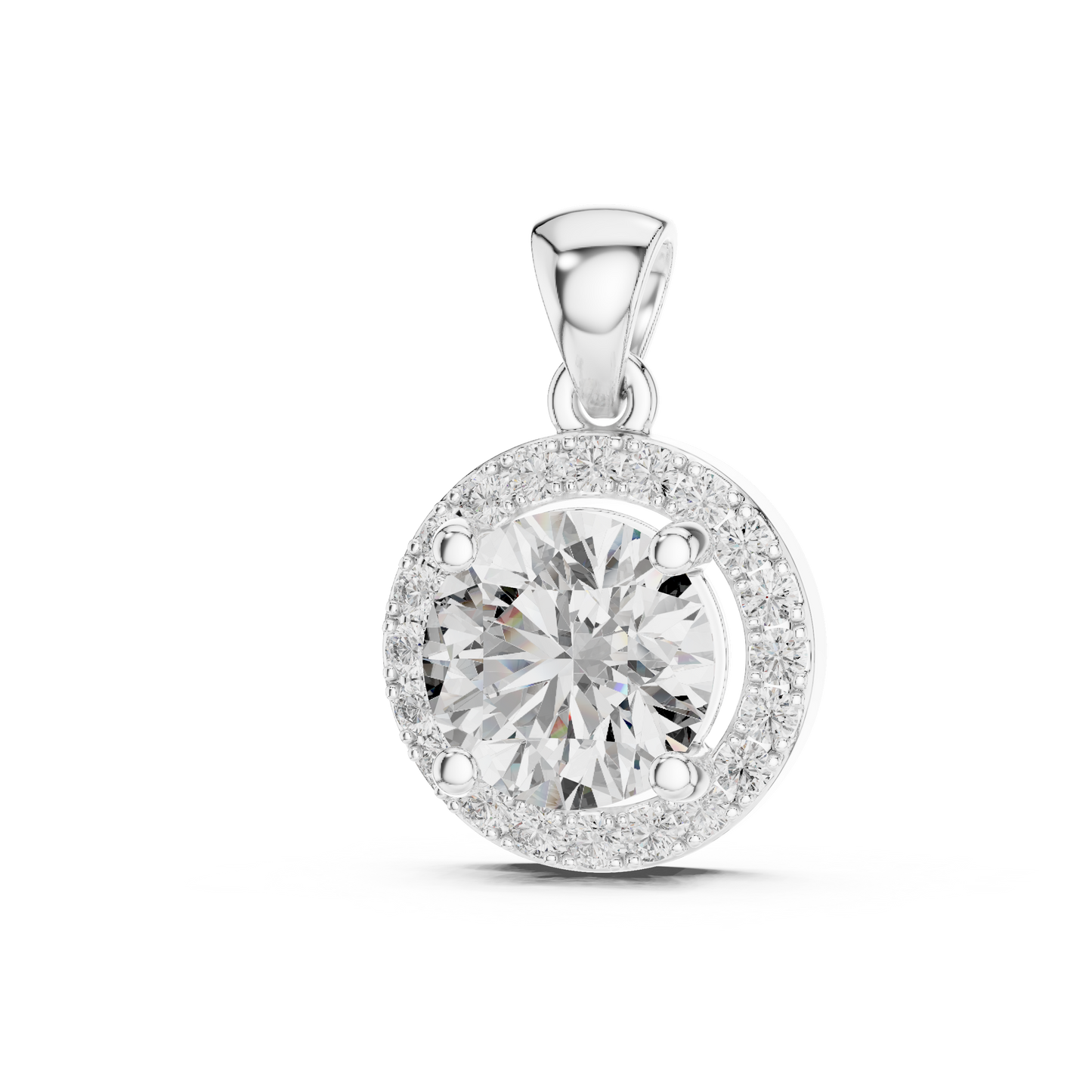 Round Cut Lab-Grown Diamond Halo Pendant in 14K White Gold