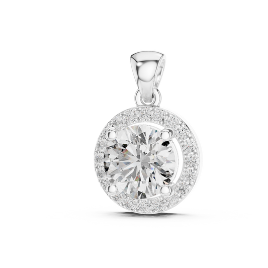 Round Cut Lab-Grown Diamond Halo Pendant in 14K White Gold