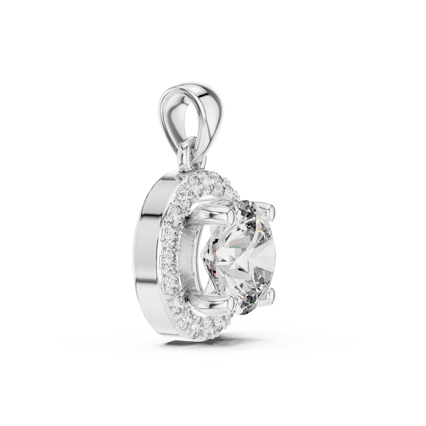 Round Cut Lab-Grown Diamond Halo Pendant in 14K White Gold
