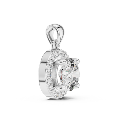 Round Cut Lab-Grown Diamond Halo Pendant in 14K White Gold