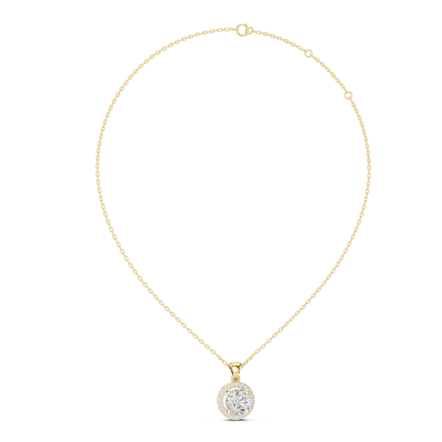 Round Cut Lab-Grown Diamond Halo Pendant in 14K White Gold