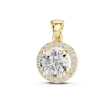 Round Cut Lab-Grown Diamond Halo Pendant in 14K White Gold