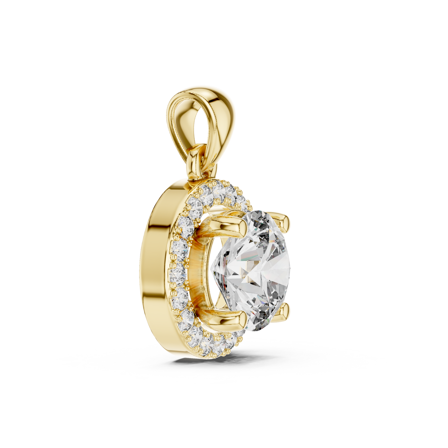 Round Cut Lab-Grown Diamond Halo Pendant in 14K White Gold