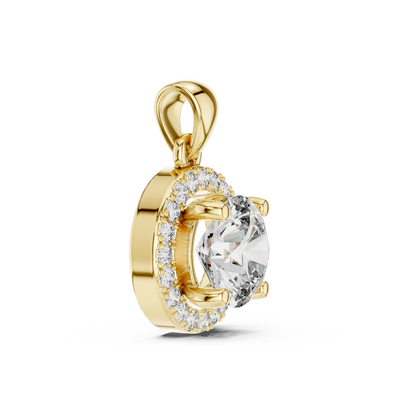 Round Cut Lab-Grown Diamond Halo Pendant in 14K White Gold