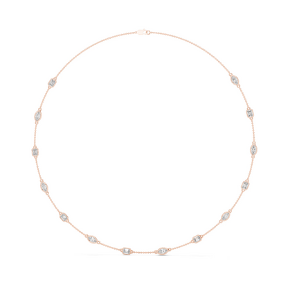 Emerald & Marquise Diamond Station Necklace in Gold | Lab-Grown Diamond Necklace