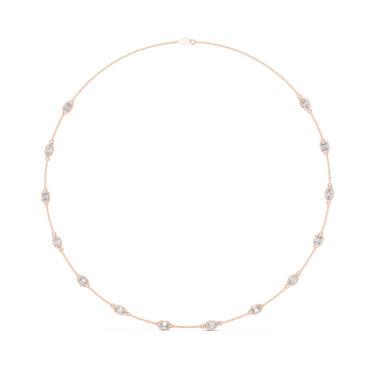 Emerald & Marquise Diamond Station Necklace in Gold | Lab-Grown Diamond Necklace
