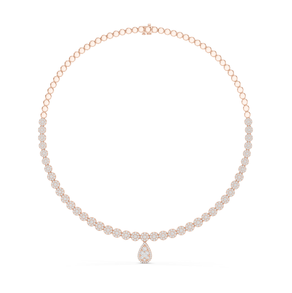 Luxury Lab Grown Diamond Floral Halo Necklace with Pear Drop Pendant in Rose Gold
