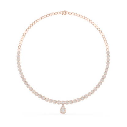 Luxury Lab Grown Diamond Floral Halo Necklace with Pear Drop Pendant in Rose Gold