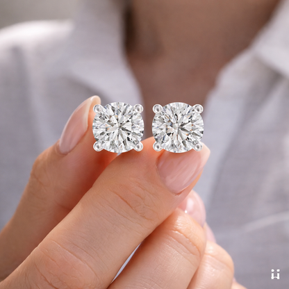 Round Cut Lab Grown Diamond Solitaire Earrings 14K White Gold