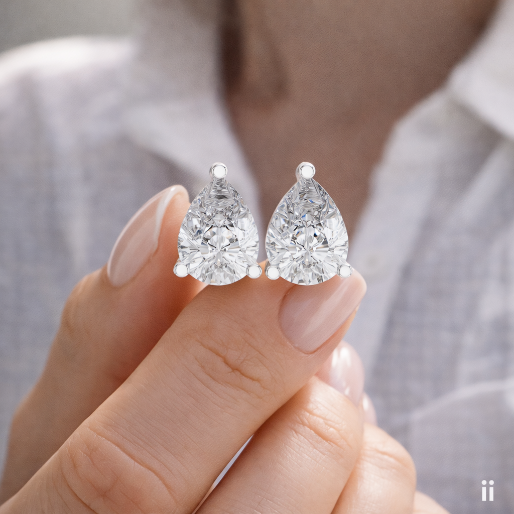 Pear Cut Lab Grown Diamond Solitaire Earrings 14K White Gold