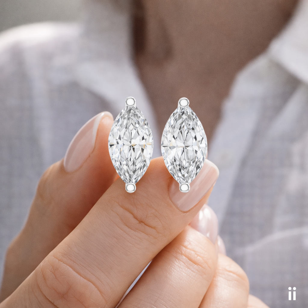 Marquise Cut Lab Grown Diamond Solitaire Earrings 14K White Gold