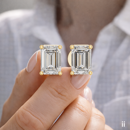 14K Yellow Gold Emerald Cut Lab Diamond Solitaire Earrings