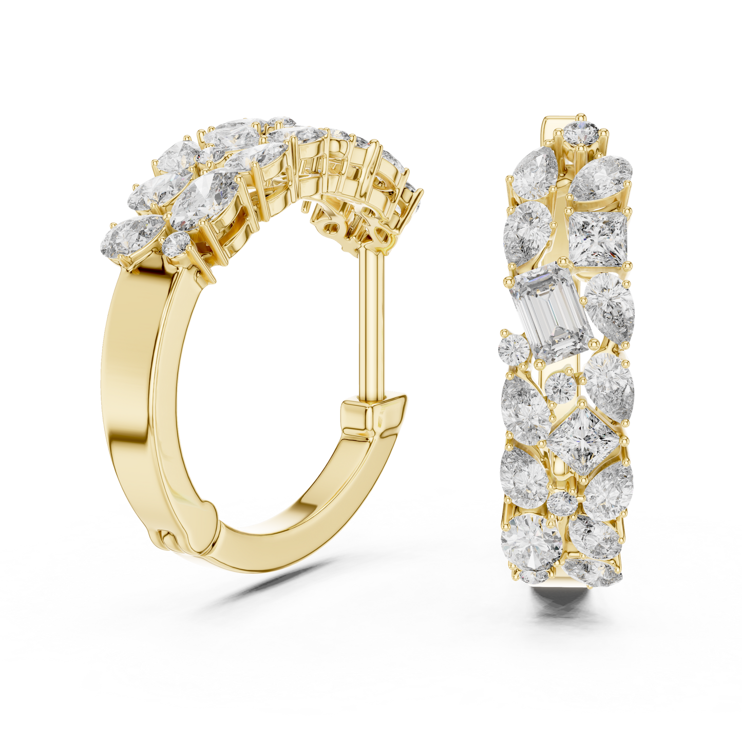 Luxury Gold Hoop Earrings | Oval, Marquise & Emerald-Cut Diamonds