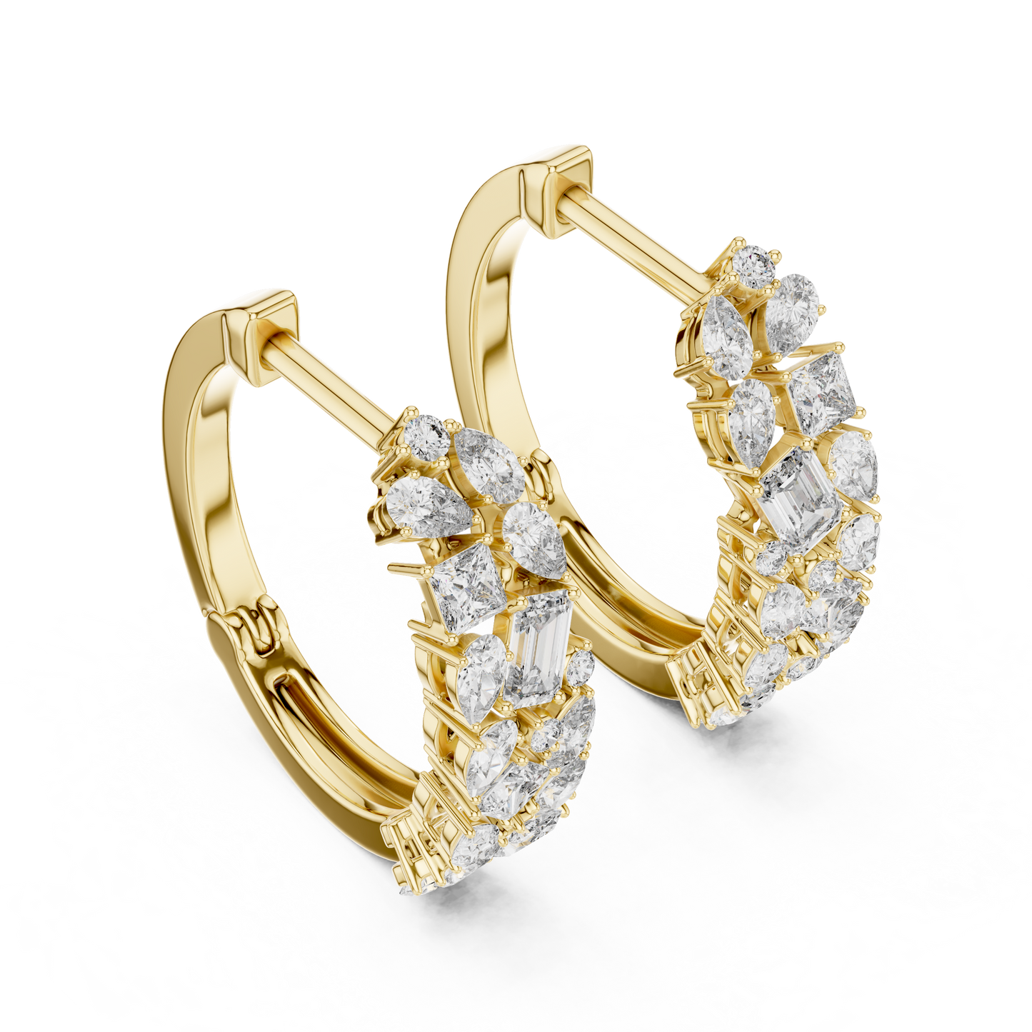 Luxury Gold Hoop Earrings | Oval, Marquise & Emerald-Cut Diamonds