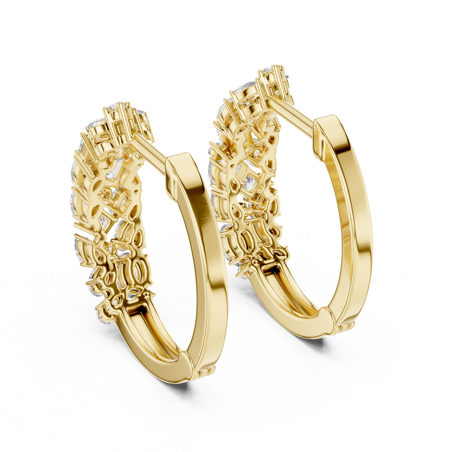 Luxury Gold Hoop Earrings | Oval, Marquise & Emerald-Cut Diamonds