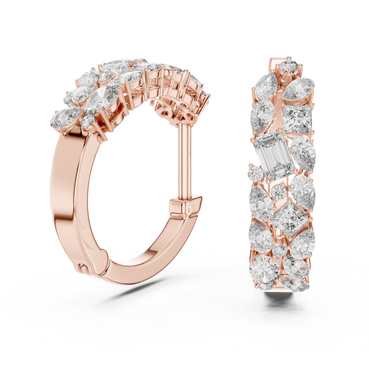 Luxury Gold Hoop Earrings | Oval, Marquise & Emerald-Cut Diamonds