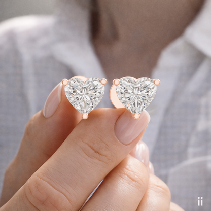 Heart Cut Lab-Grown Diamond Solitaire Earrings in Rose Gold