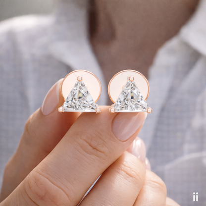 Trilliant Cut Lab-Grown Diamond Solitaire Earrings in Rose Gold
