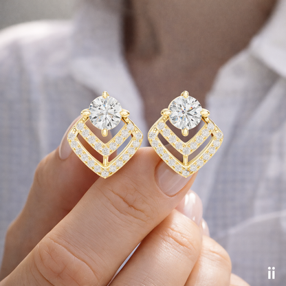 Round Lab Grown Diamond Chevron Stud Earrings in 14K Yellow Gold