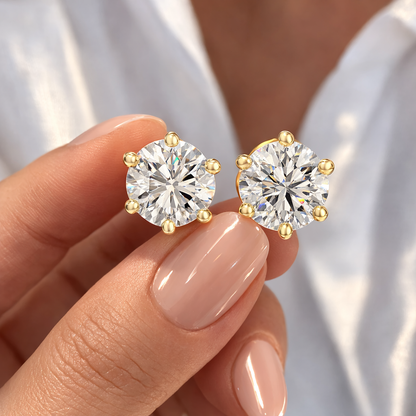 Round Cut Lab Grown Diamond Solitaire Earrings in 14K Yellow Gold